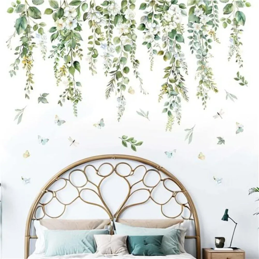 Hanging Vine Wall Decals Green Leaf Stickers for Bedroom Living Room Decor